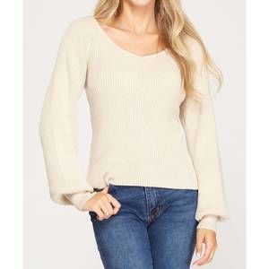 NEW SHE + SKY long sleeve knit sweater top in light taupe